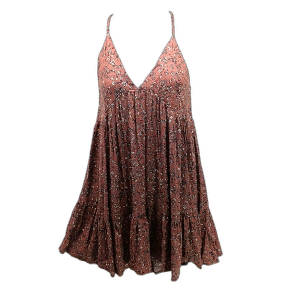 Becaal Floral Babydoll Chamosile Vneck Adjustable Straps Ruffle Hem Woman's L...